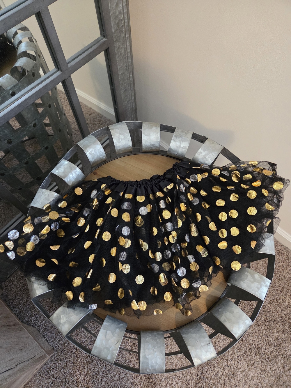 Black Tulle Skirt with Shiny Gold & Silver Polka Dots
